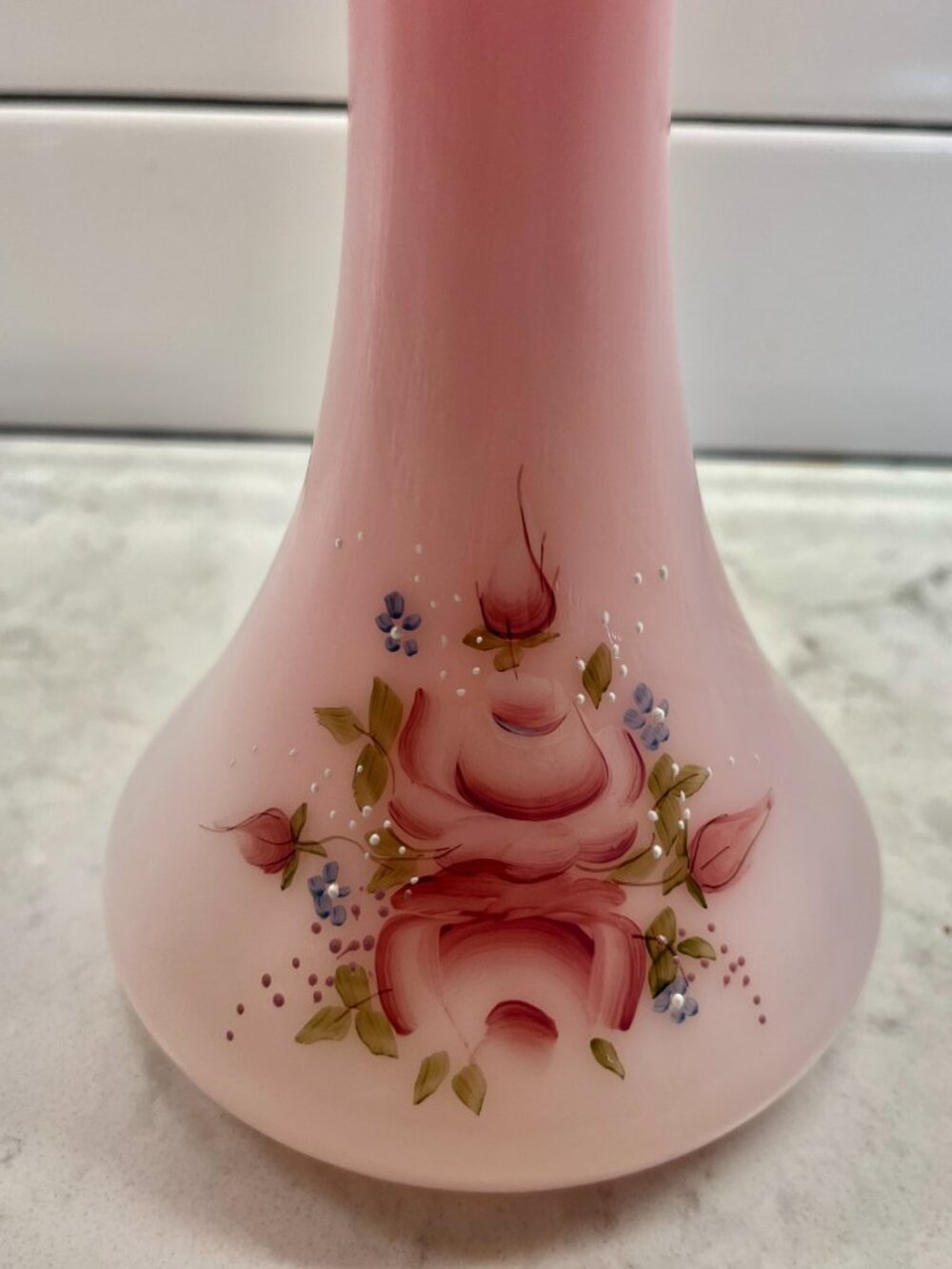 1991 Fenton Hand-Painted Art Glass Vase Rosalene "Jack-in-the-Pulpit" Signed - Picture 8 of 10